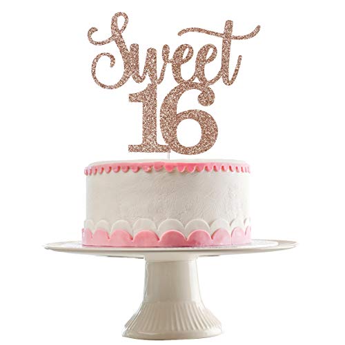 LeeSky Sweet 16 Cake Toppers Rose Gold Glitter, Sweet 16 Cake Topper, Sweet 16 Birthday Cake Topper, 16th Birthday Cake Topper, Sweet 16 Birthday Decorations for Cake, Sweet 16 Decorations - Image 1