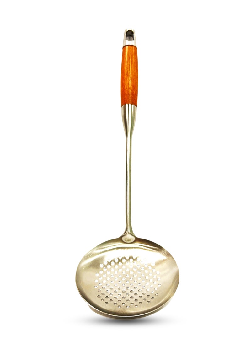British Chef - Stainless Steel Skimmer | Wooden Handle | Slot Spoon Oil Skimmer | Long Handle Skimmer Spoon | BC315 - Image 1