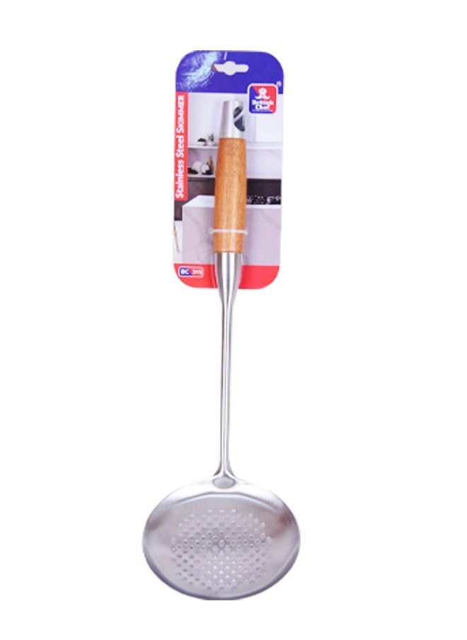 British Chef - Stainless Steel Skimmer | Wooden Handle | Slot Spoon Oil Skimmer | Long Handle Skimmer Spoon | BC315 - Image 1