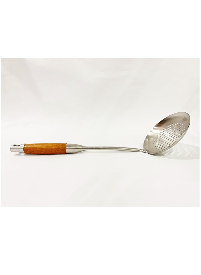 British Chef - Stainless Steel Skimmer | Wooden Handle | Slot Spoon Oil Skimmer | Long Handle Skimmer Spoon | BC315 - Image 1