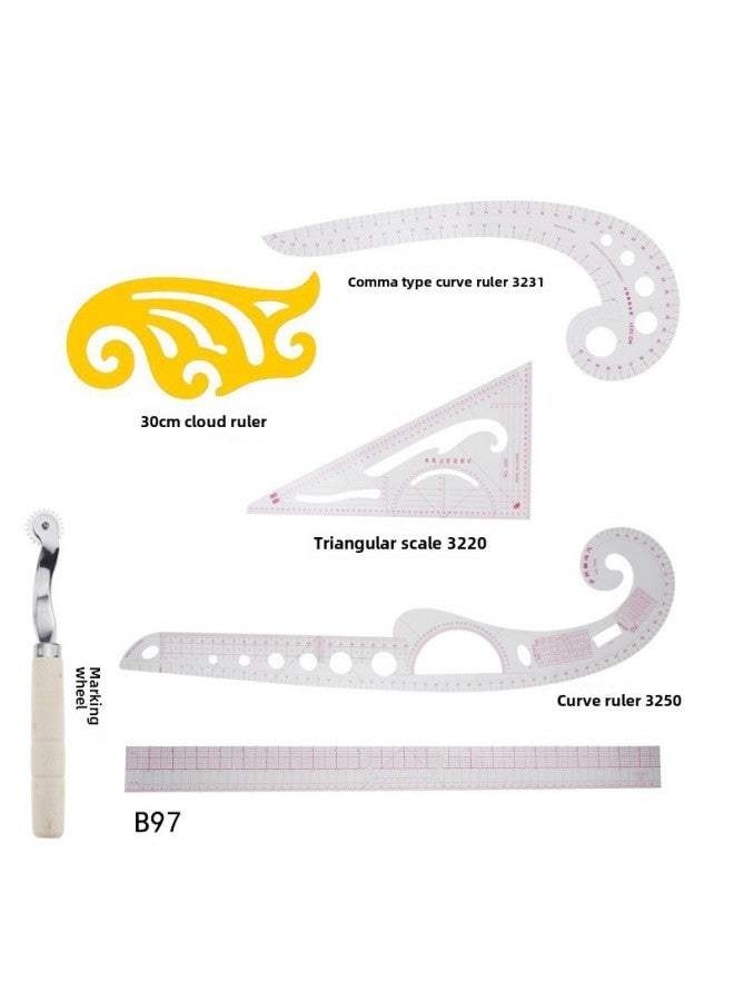 ثام مسطرة الملابس، مسطرة القص، مسطرة كم القفص، مسطرة المنحنيات، مسطرة قوس الأزرار، مجموعة مساطر - Image 1