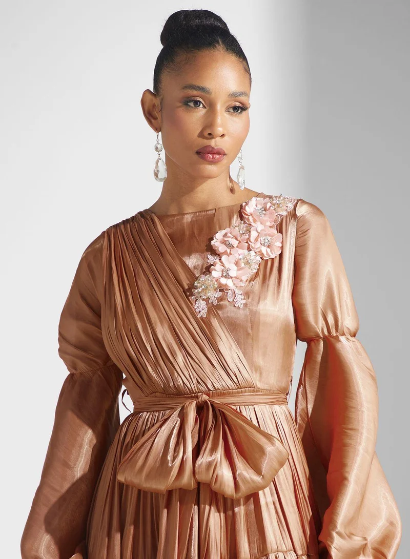 Golden Apple Tiered Satin Dress