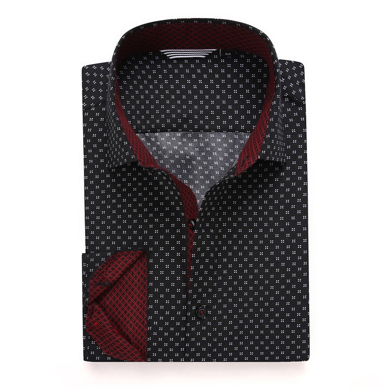 Alex Vando Mens Printed Dress Shirts Easy Care Long Sleeve Button Down Shirt,Black 124,L - Image 1