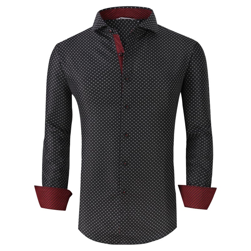Alex Vando Mens Printed Dress Shirts Easy Care Long Sleeve Button Down Shirt,Black 124,L - Image 2
