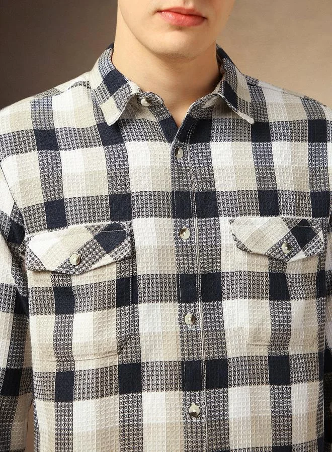 Dennis Lingo Men's Multicolour Polyester Blend Solid Textured Relaxed Shirt