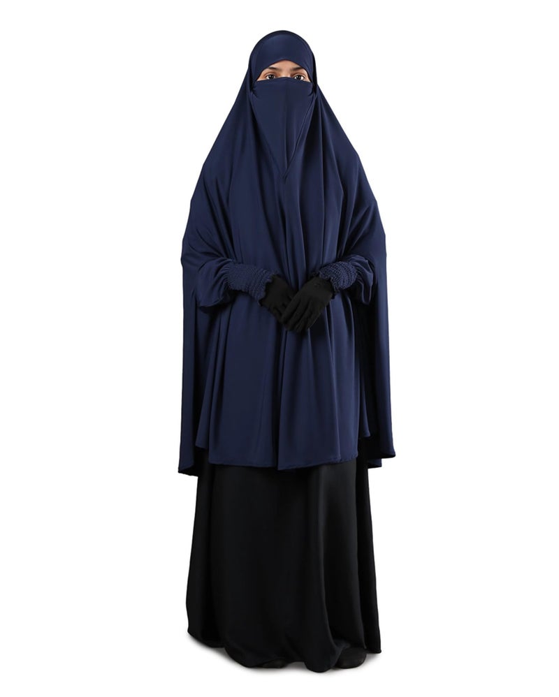 ICW Women Stretchable Jersey Smoking Sleeve Jilbab Cum Prayer khimar Hijab (Free Size) (Blue) - Image 1