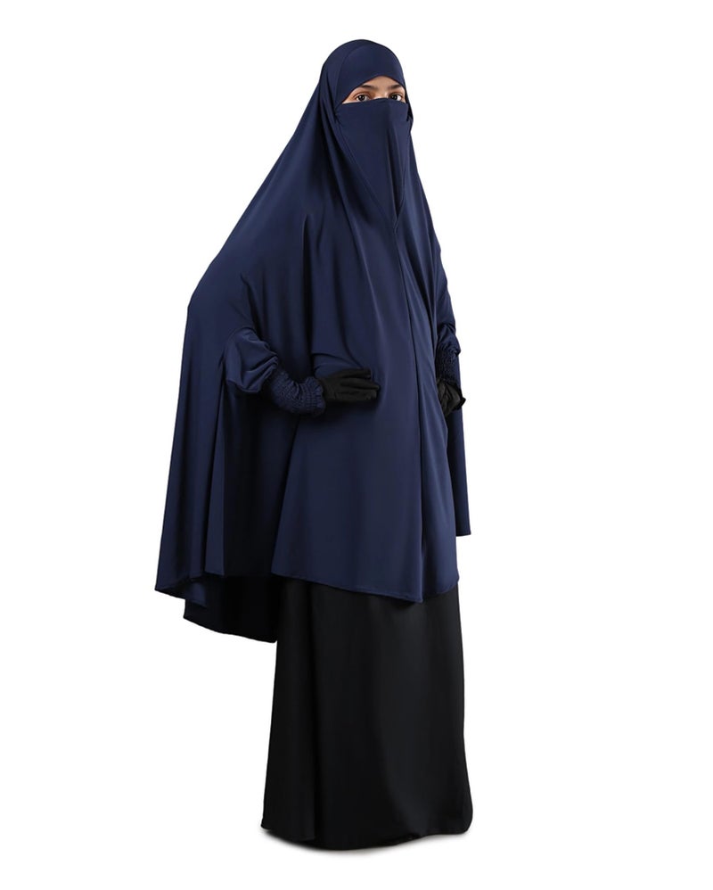 ICW Women Stretchable Jersey Smoking Sleeve Jilbab Cum Prayer khimar Hijab (Free Size) (Blue) - Image 5