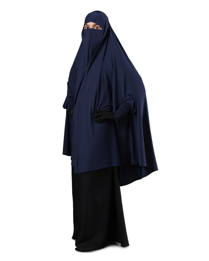 ICW Women Stretchable Jersey Smoking Sleeve Jilbab Cum Prayer khimar Hijab (Free Size) (Blue) - Image 4