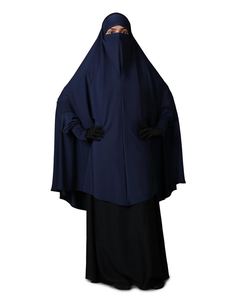 ICW Women Stretchable Jersey Smoking Sleeve Jilbab Cum Prayer khimar Hijab (Free Size) (Blue) - Image 2
