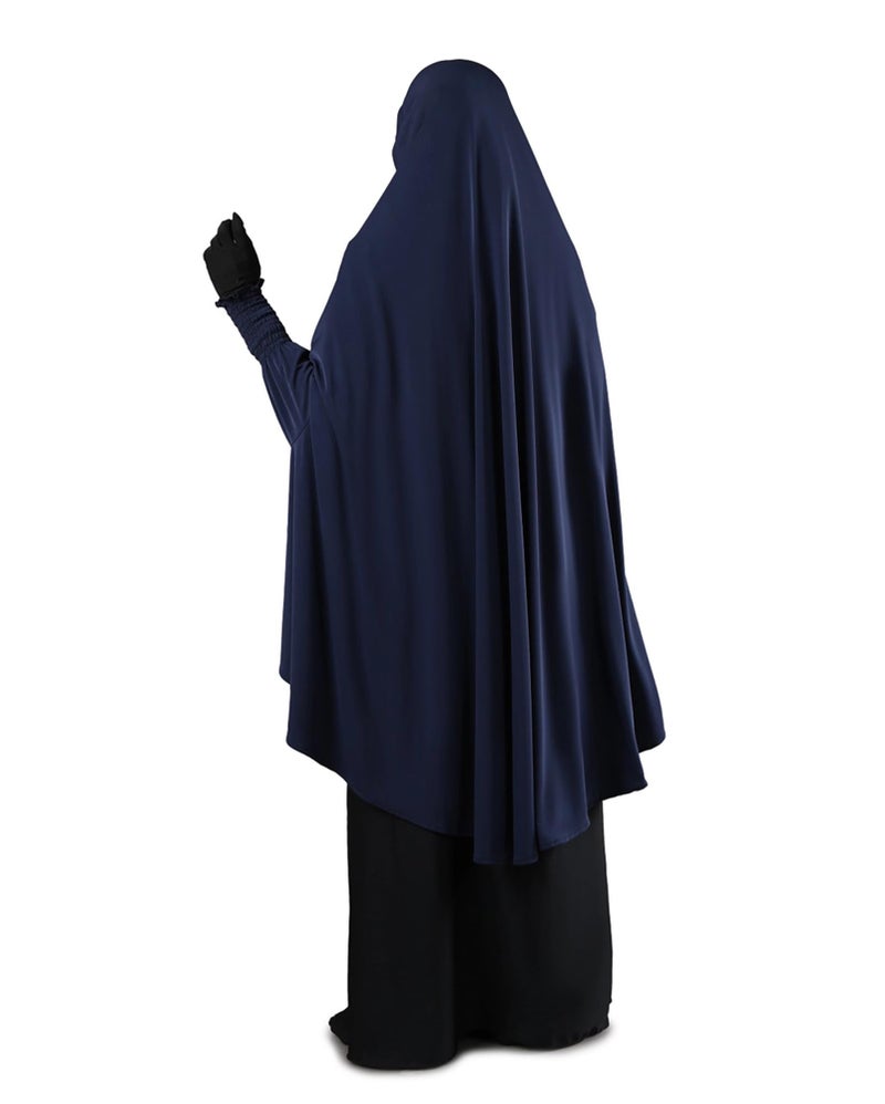 ICW Women Stretchable Jersey Smoking Sleeve Jilbab Cum Prayer khimar Hijab (Free Size) (Blue) - Image 3