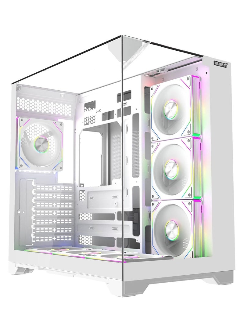 Majesty Majesty X Space Mid Tower PC Case with 7 Infiniti ARGB Fans Installed for Efficient Airflow with Remote, Tempered Glass, Compatible with Wide ATX Motherboard, 1x TYPE-C and 2x USB 3.0 (White)  - Image 1