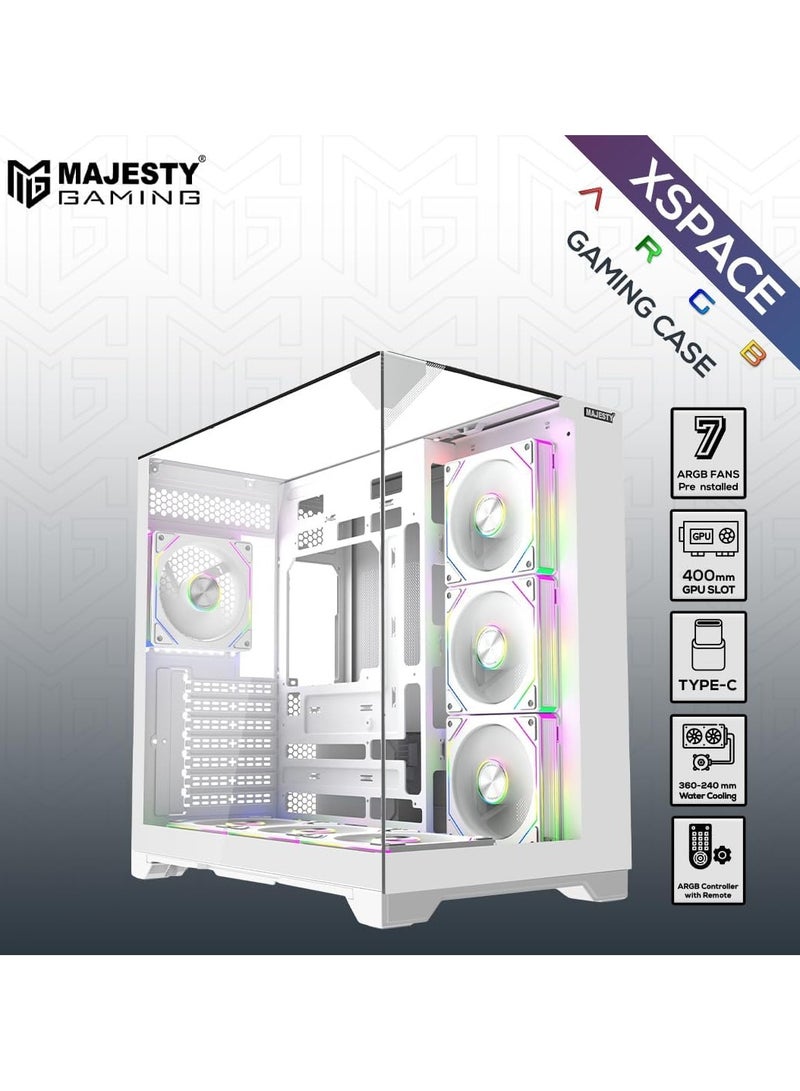 Majesty Majesty X Space Mid Tower PC Case with 7 Infiniti ARGB Fans Installed for Efficient Airflow with Remote, Tempered Glass, Compatible with Wide ATX Motherboard, 1x TYPE-C and 2x USB 3.0 (White)  - Image 2
