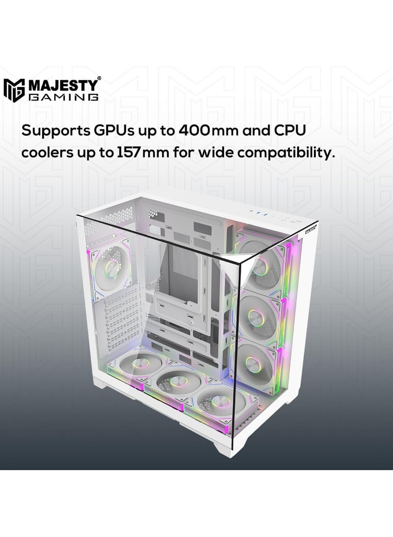 Majesty Majesty X Space Mid Tower PC Case with 7 Infiniti ARGB Fans Installed for Efficient Airflow with Remote, Tempered Glass, Compatible with Wide ATX Motherboard, 1x TYPE-C and 2x USB 3.0 (White)  - Image 4