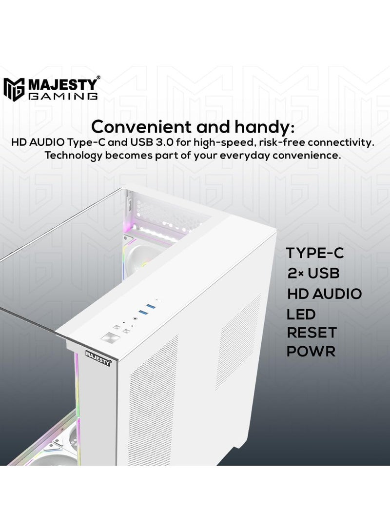 Majesty Majesty X Space Mid Tower PC Case with 7 Infiniti ARGB Fans Installed for Efficient Airflow with Remote, Tempered Glass, Compatible with Wide ATX Motherboard, 1x TYPE-C and 2x USB 3.0 (White)  - Image 5