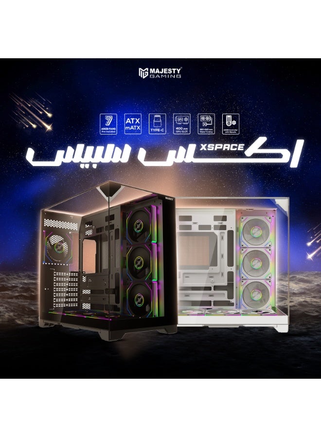 ماجيستي صندوق كمبيوتر ماجيستي ميد تاور اكس سبيس | 7 مراوح ARGB إنفينيتي 120 ملم مثبتة مسبقًا | دعم ATX | يدعم مبرد مائي 360mm | منافذ Type-C و2×USB 3.0 | تصميم يدعم التوصيل الخلفي | أبيض - Image 2