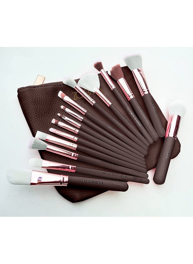 MACPLUS Makeup Cosmetics Brush Tool Rose Golden Set Of 15Pc - Image 1