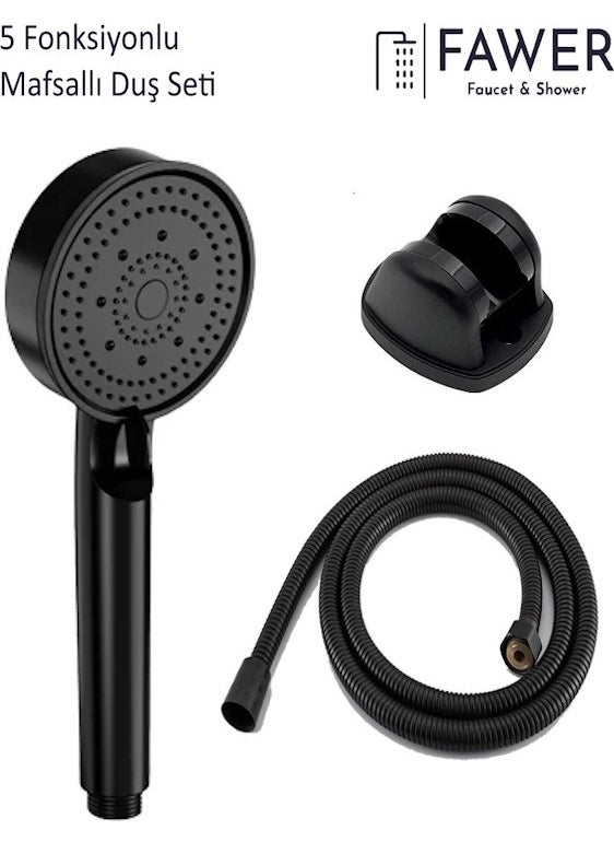 FAWER Faucet & Shower 5 Function Black Articulated Shower Set Shower Head  - Image 1