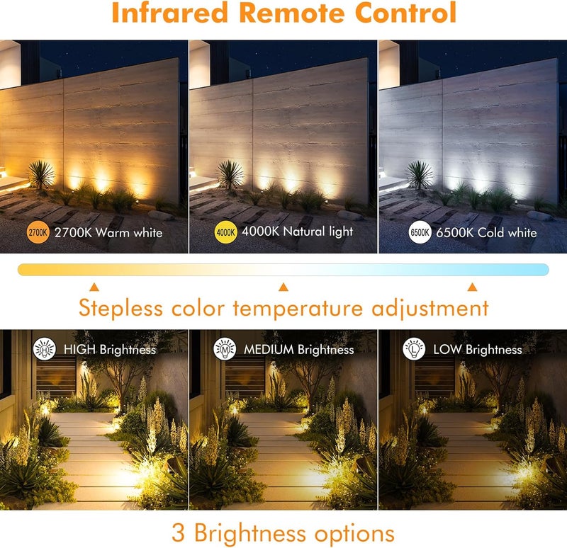 meikee 3 in 1 Solar Garden Light Color Changing with Remote Control Spotlight Outdoor 3 Colors Adjustable Brightness IP66 Waterproof Solar Light with Timer for Gardens Shrubs Trees Statues - Image 2