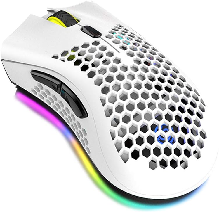 Eacam 2.4G Wireless Gaming Mouse Rechargeable Mouse with RGB Light Effect 3 Adjustable DPI Hollowed-out Honeycomb Design White - Image 1