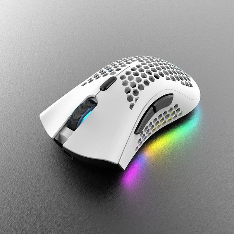 Eacam 2.4G Wireless Gaming Mouse Rechargeable Mouse with RGB Light Effect 3 Adjustable DPI Hollowed-out Honeycomb Design White - Image 2