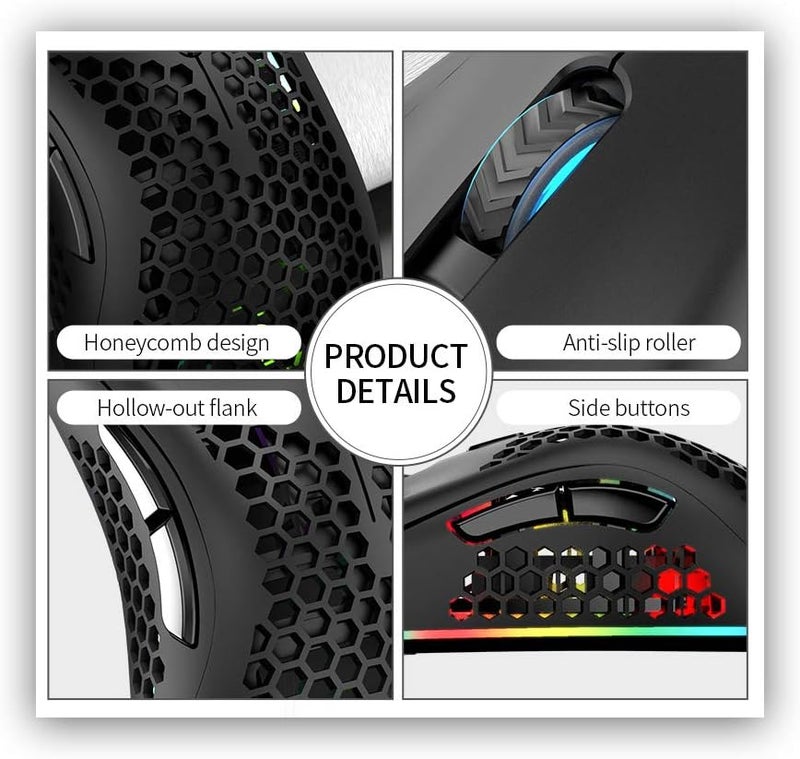 Eacam 2.4G Wireless Gaming Mouse Rechargeable Mouse with RGB Light Effect 3 Adjustable DPI Hollowed-out Honeycomb Design White - Image 5