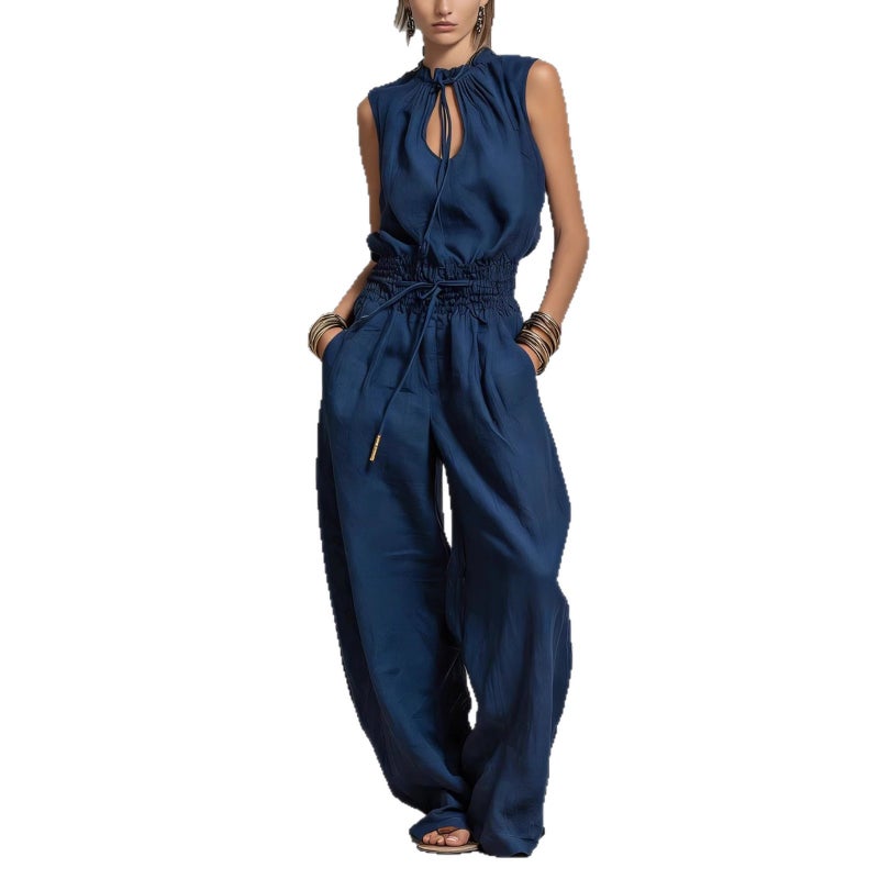 Women's Loose Sleeveless Waistband Wide Leg Jumpsuit Street Style - Image 5