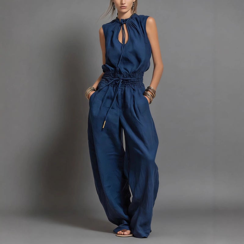 Women's Loose Sleeveless Waistband Wide Leg Jumpsuit Street Style - Image 2