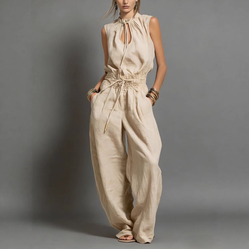 Women's Loose Sleeveless Waistband Wide Leg Jumpsuit Street Style - Image 1