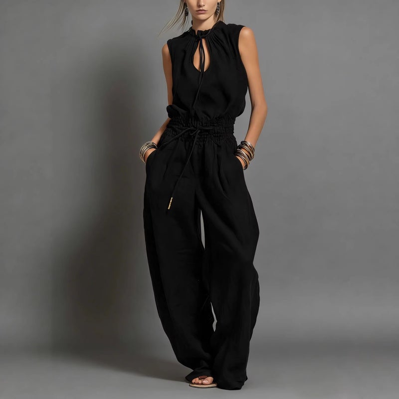 Women's Loose Sleeveless Waistband Wide Leg Jumpsuit Street Style - Image 4
