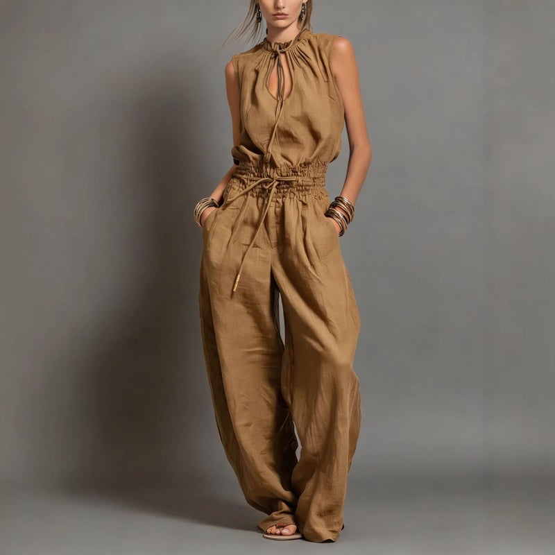 Women's Loose Sleeveless Waistband Wide Leg Jumpsuit Street Style - Image 3