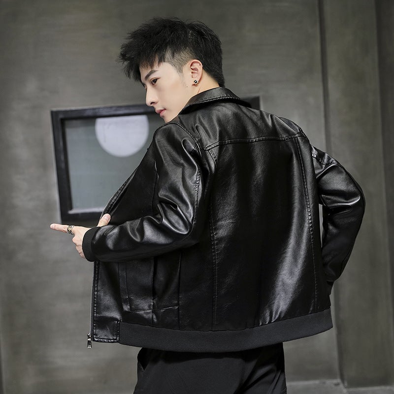 Leather Jacket Men'S Lapel Youth Jacket Casual Puple Leather Jacket Business Casual Multi-Pocket Jacket Trendy Plus Size Top - Image 5