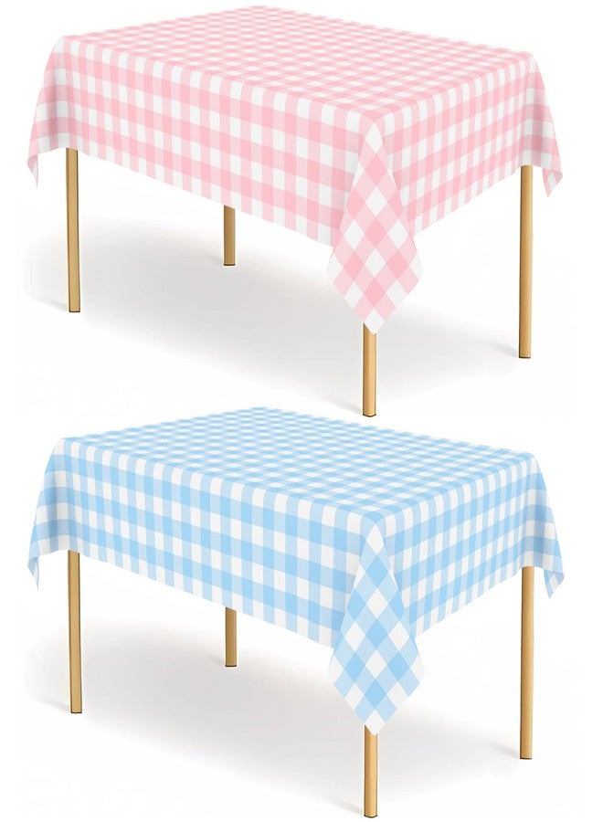 CINSOEN 2 Pack Gender Reveal Gingham Tablecloths Disposable Plastic Pink and Blue Checkered Tablecloth 54 x 108 Inch Rectangle Table Covers for Boy or Girl Gender Reveal Party Baby Shower Birthday Party - Image 1