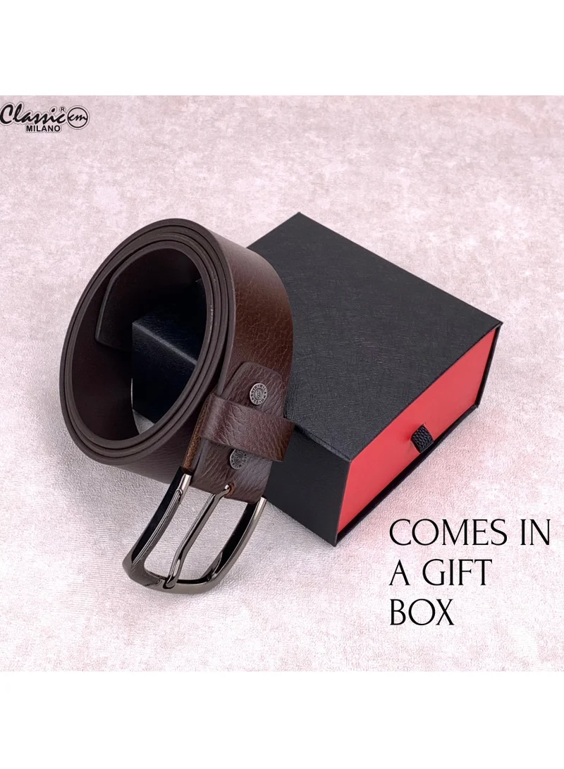 Classic Milano Brown (Crunch 40MM) Classic Milano Leather Belt for Men – Genuine Leather Mens Belt, Formal & Casual Dress Belt Men with Gift Box, Adjustable Men's Belts, Office & Daily Wear for Men | Best Price UAE