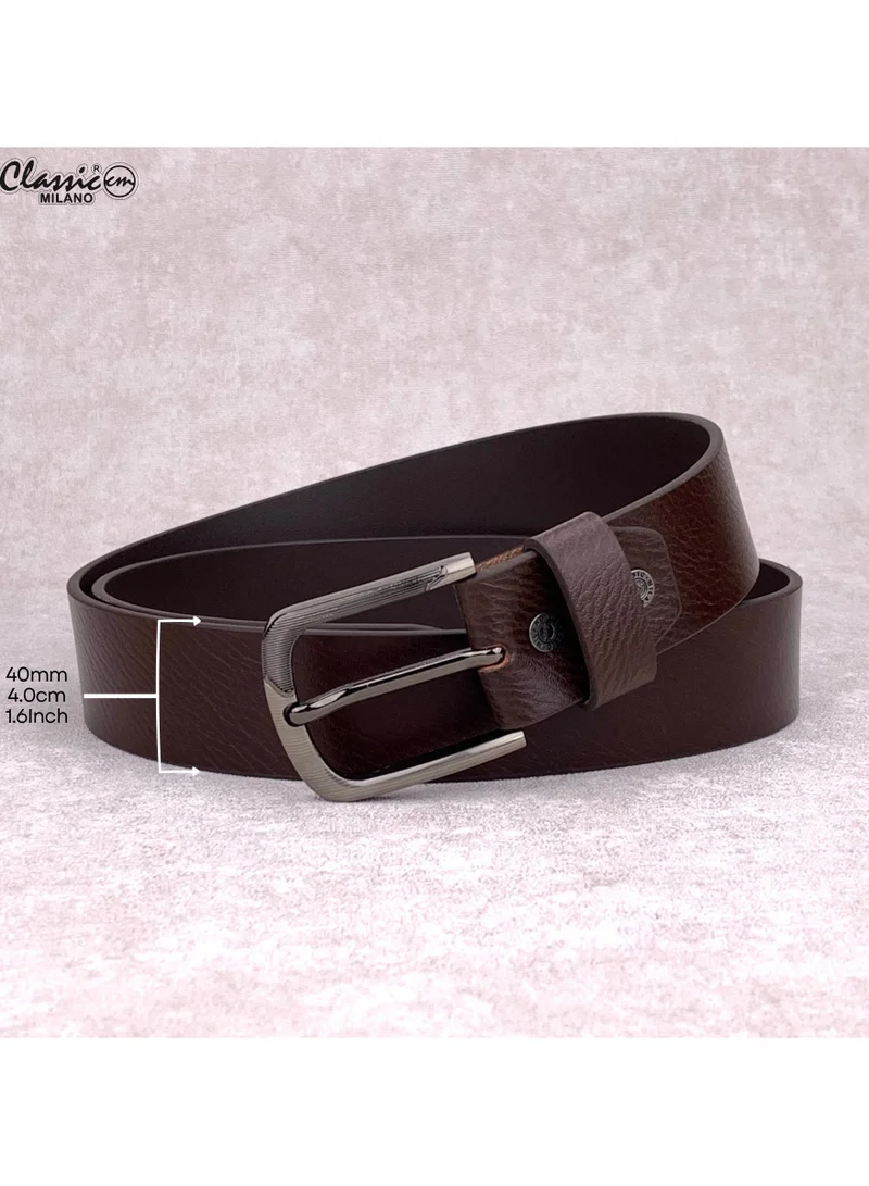 Classic Milano Brown (Crunch 40MM) Classic Milano Leather Belt for Men – Genuine Leather Mens Belt, Formal & Casual Dress Belt Men with Gift Box, Adjustable Men's Belts, Office & Daily Wear for Men | Best Price UAE