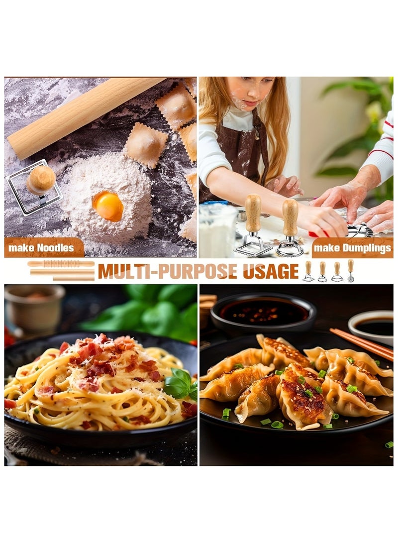 XiuWoo 9pcs Pasta Making Tools Pasta Making Tools kit Gnocchi Board, Pasta Cutter, Ravioli Stamp, Wood Threaded Pasta Roller Pin Set, Noodle and Dumplings Maker, Homemade Kitchen Gift for Pasta Lovers - Image 3