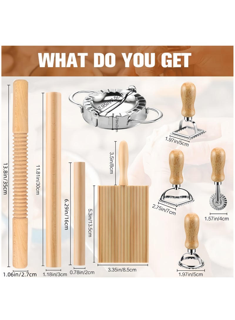 XiuWoo 9pcs Pasta Making Tools Pasta Making Tools kit Gnocchi Board, Pasta Cutter, Ravioli Stamp, Wood Threaded Pasta Roller Pin Set, Noodle and Dumplings Maker, Homemade Kitchen Gift for Pasta Lovers - Image 5