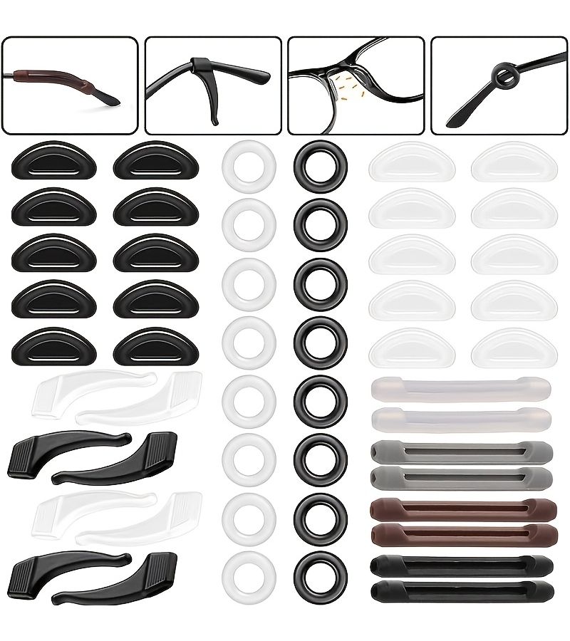 52 Pcs Black And White Anti Slip Silicone Ear Hooks Nose Pads For Glasses - Image 1