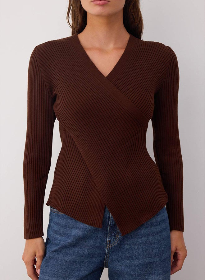 trendyol Brown*001 Fitted/Slim Fit Straight Double Breasted Slim Knitwear Sweater - Image 3