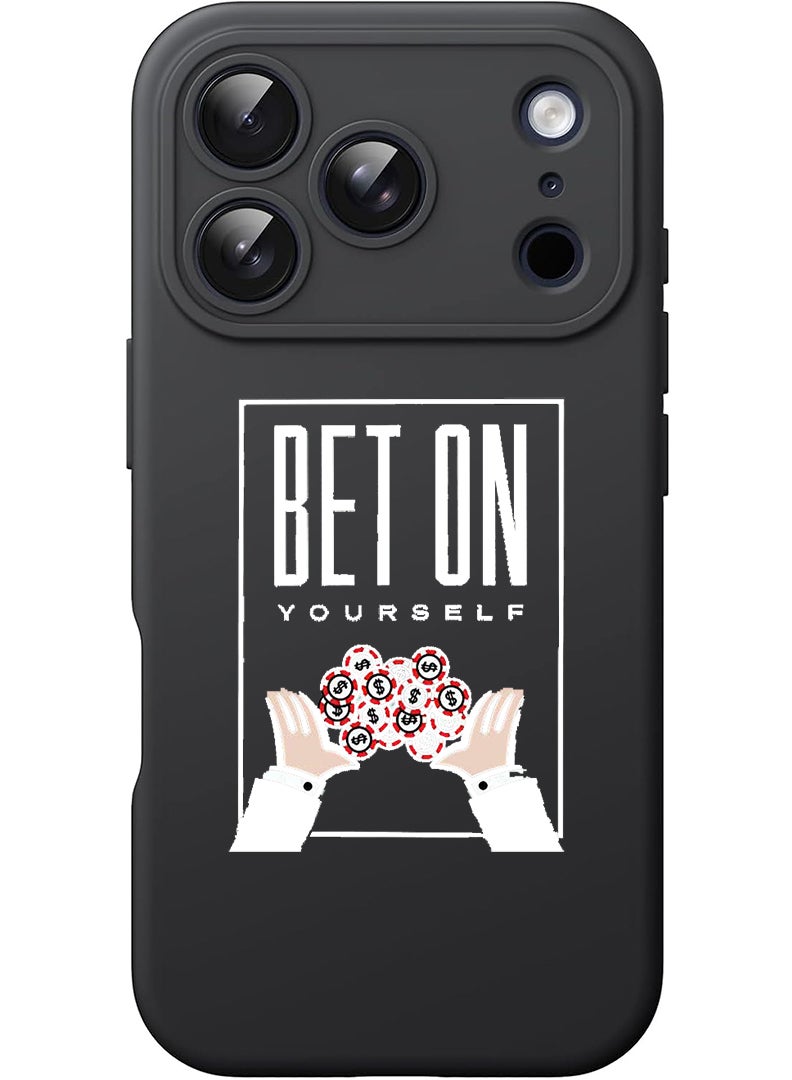 Theodor Protective Slim Fit Case Liquid Silicone Cover with Full Body Protection Anti-Scratch Shockproof Case For Apple iPhone 17 Pro (Black) Bet on yourself - White - Image 1