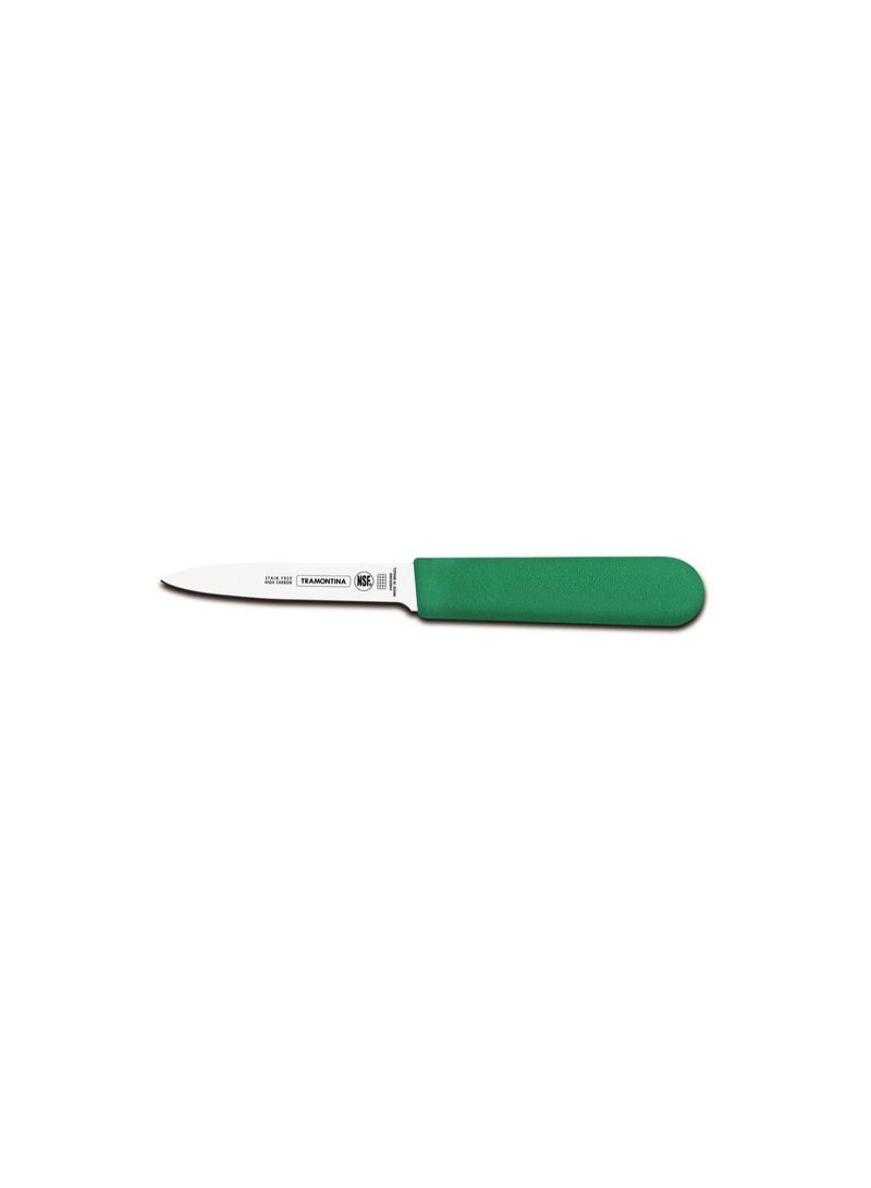 TRAMONTINA Since 1911,Made in Brazil- Professional 4 Inches Paring Knife with Stainless Steel Blade and Green Polypropylene Handle with Antimicrobial Protection