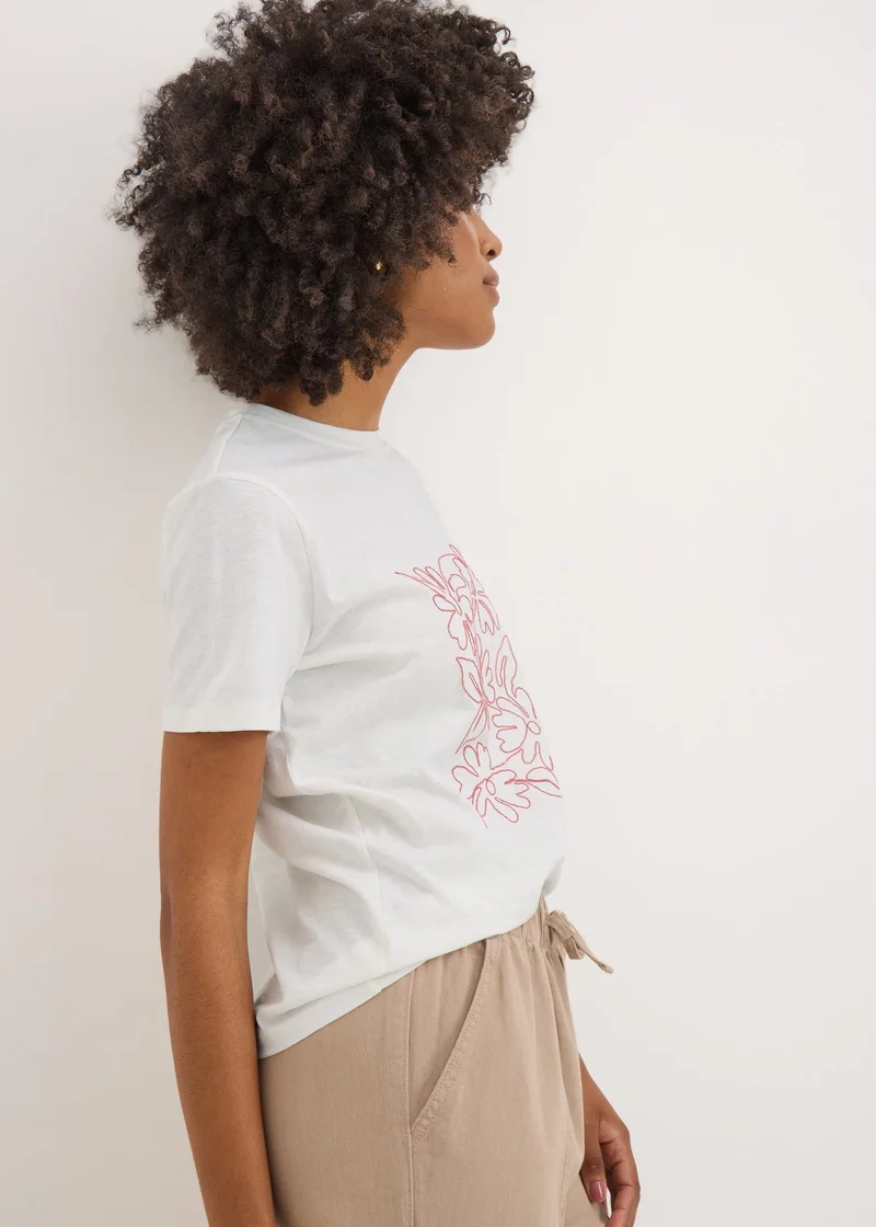 Matalan Cream Flower Embellished T-Shirt