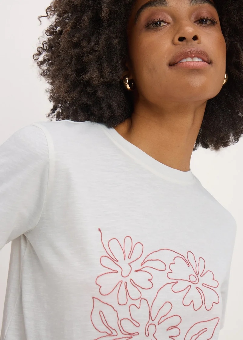 Matalan Cream Flower Embellished T-Shirt