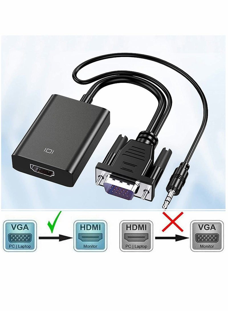 Captaintech VGA to HDMI Adapter with 3.5mm Audio Port, Converter Cable with Audio 1080P Convert VGA Source PC to HDMI Connector of Monitor TV Display, Fit for Old Computer, Laptop, Projector to HDMI Display - Image 2