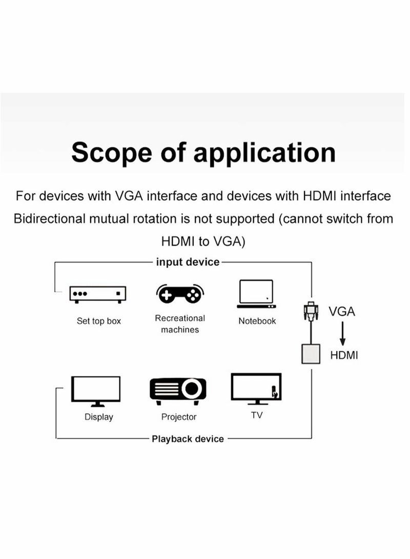 Captaintech VGA to HDMI Adapter with 3.5mm Audio Port, Converter Cable with Audio 1080P Convert VGA Source PC to HDMI Connector of Monitor TV Display, Fit for Old Computer, Laptop, Projector to HDMI Display - Image 3