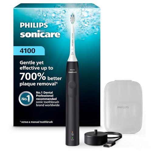 Philips Sonicare 4100 Rechargeable Electric Toothbrush Advanced Plaque Removal Pressure Sensor Includes Brush Head Case Black BD5003AZ - Image 1