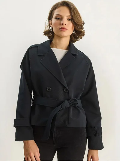 Bianco Lucci LUCCI Oversized Trench Coat with Tie Closure