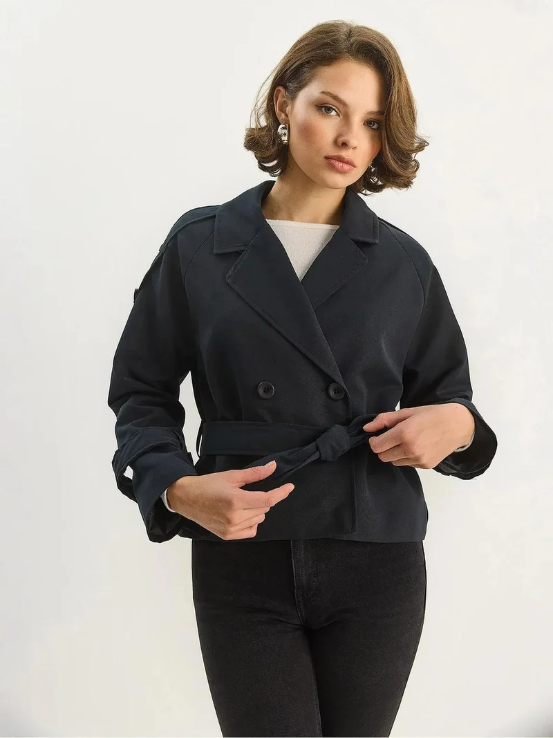 Bianco Lucci LUCCI Oversized Trench Coat with Tie Closure
