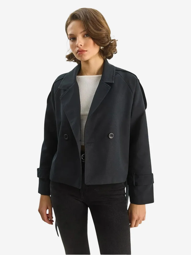 Bianco Lucci LUCCI Oversized Trench Coat with Tie Closure