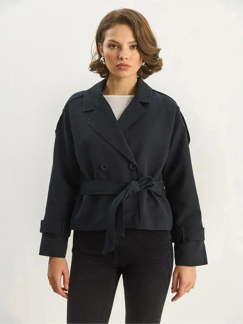 Bianco Lucci LUCCI Oversized Trench Coat with Tie Closure