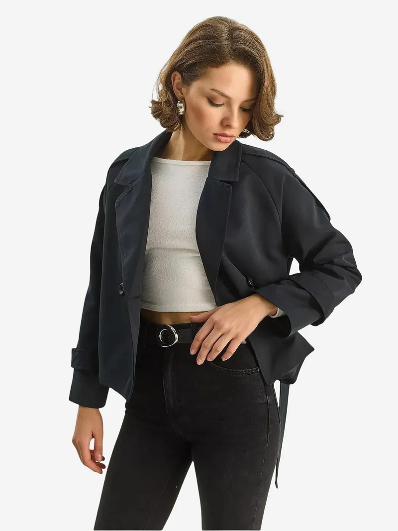 Bianco Lucci LUCCI Oversized Trench Coat with Tie Closure
